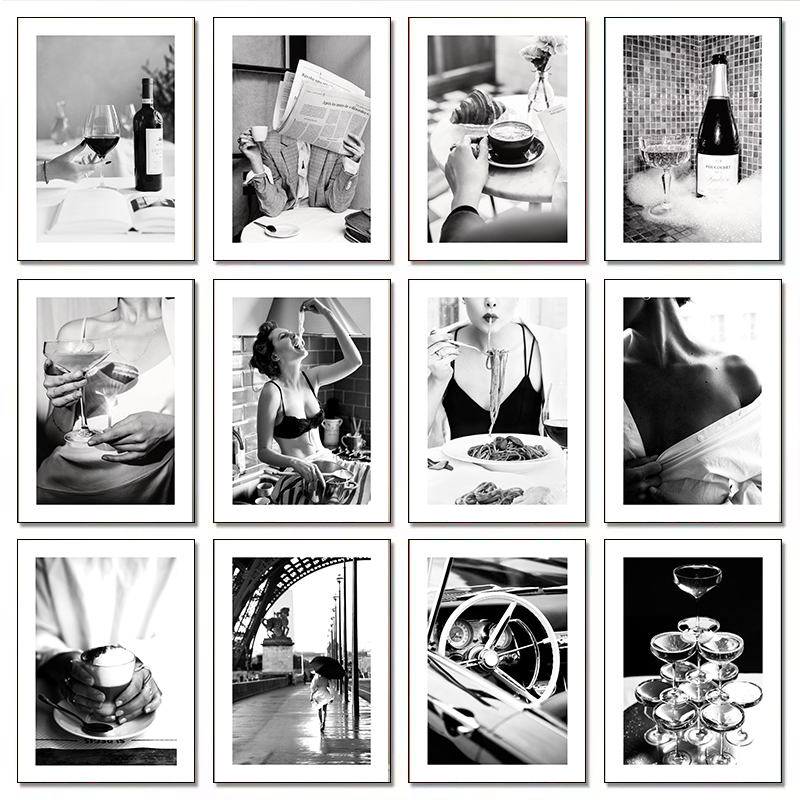 Photography Black And White - Modern Lüks Moda Şampanya Şarap Seksi