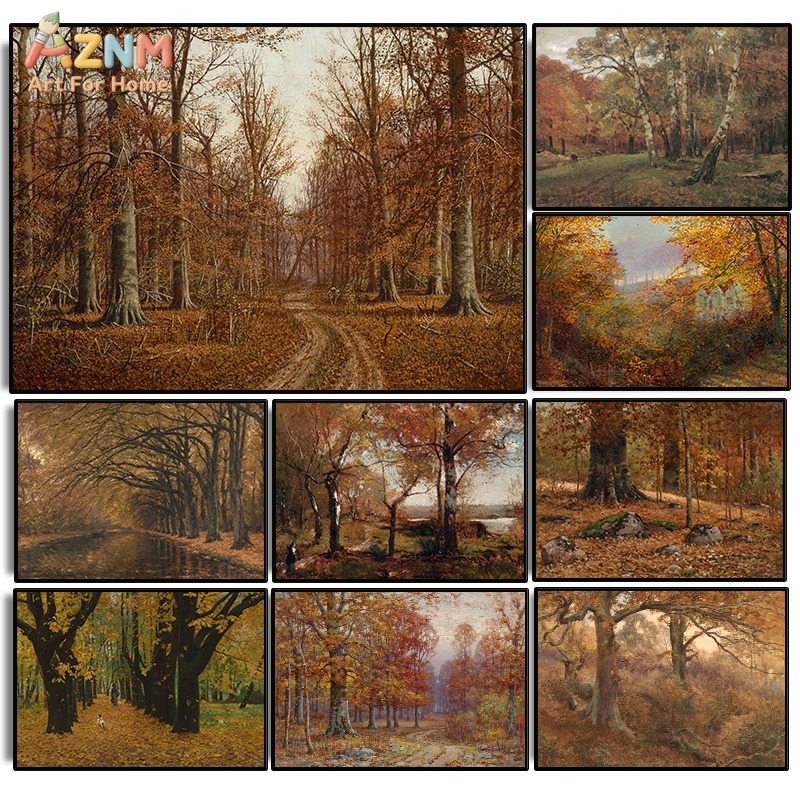 Photography Nature - AZNM Vintage Sonbahar Orman Manzarası Kanvas